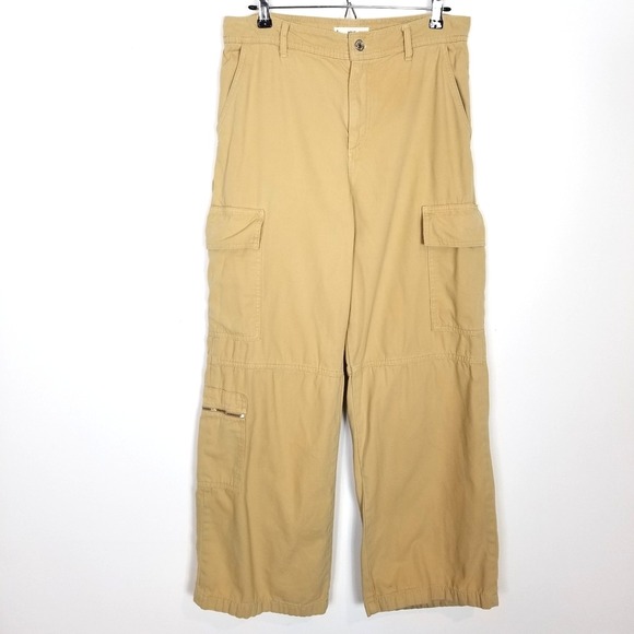Mango Pants - Mango Women Wide Leg Cargo Pants Sz Us 10 Khaki Y2K Full Length Baggy City